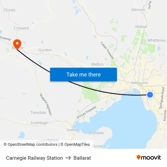 Carnegie Railway Station to Ballarat map