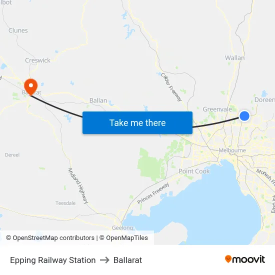 Epping Railway Station to Ballarat map
