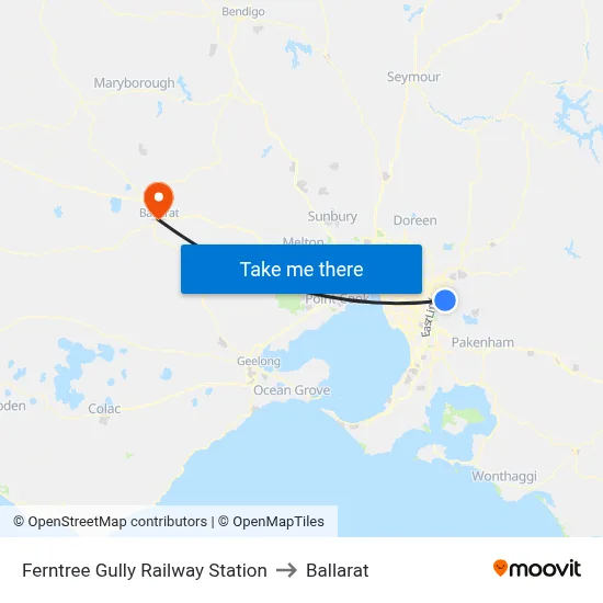 Ferntree Gully Railway Station to Ballarat map