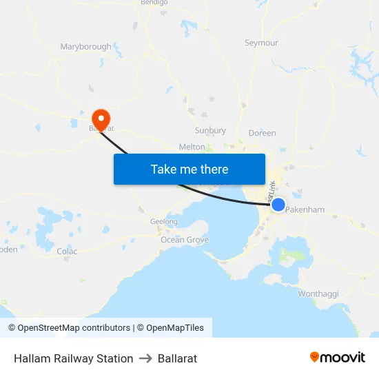 Hallam Railway Station to Ballarat map
