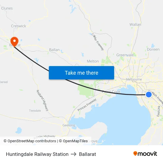 Huntingdale Railway Station to Ballarat map
