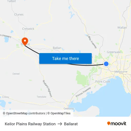 Keilor Plains Railway Station to Ballarat map