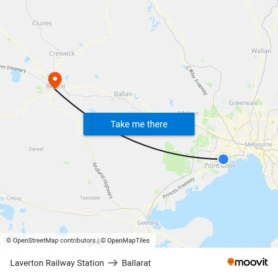 Laverton Railway Station to Ballarat map