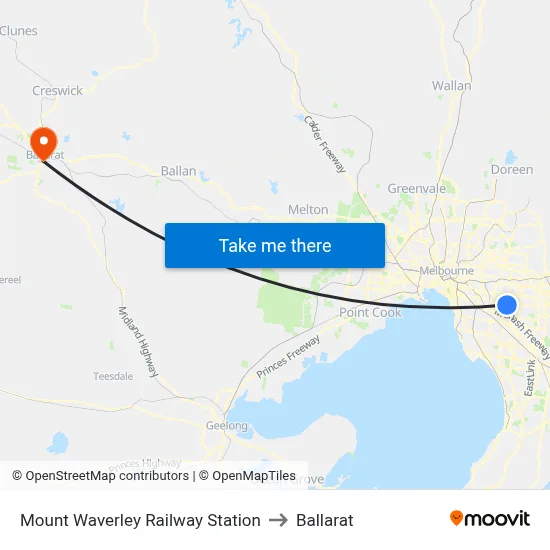 Mount Waverley Railway Station to Ballarat map