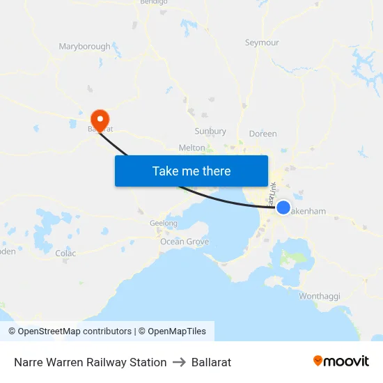 Narre Warren Railway Station to Ballarat map