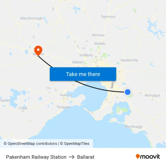 Pakenham Railway Station to Ballarat map