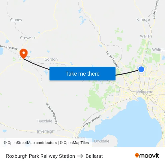Roxburgh Park Railway Station to Ballarat map