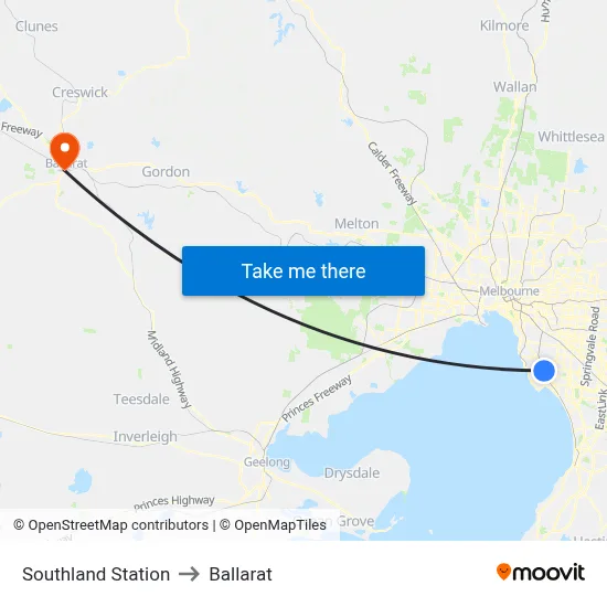 Southland Station to Ballarat map