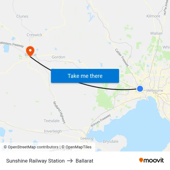 Sunshine Railway Station to Ballarat map