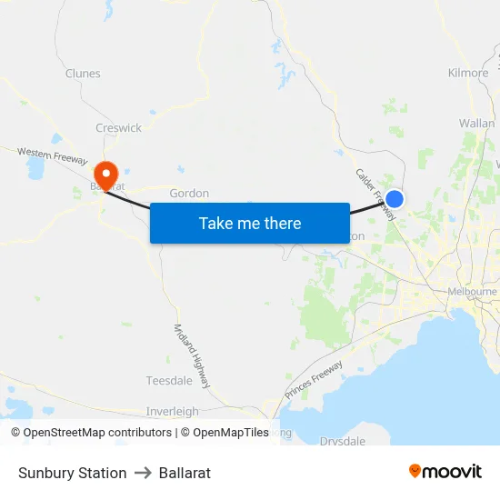 Sunbury Station to Ballarat map