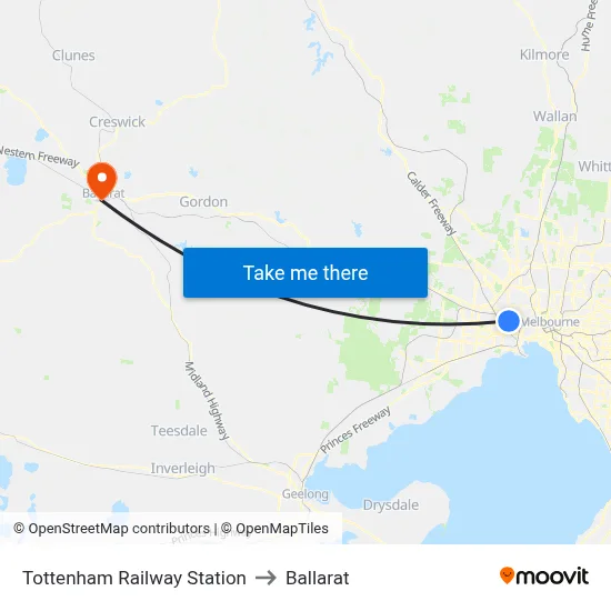 Tottenham Railway Station to Ballarat map