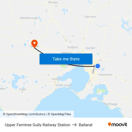 Upper Ferntree Gully Railway Station to Ballarat map
