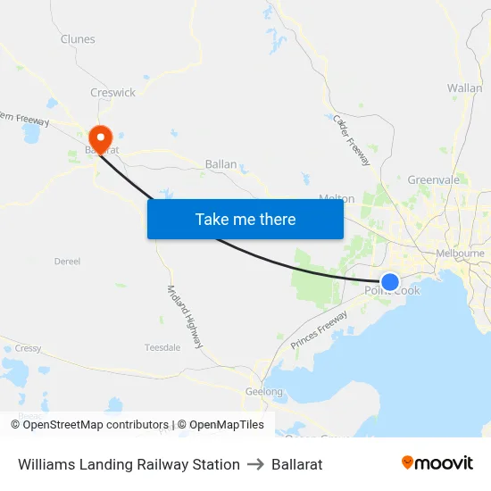 Williams Landing Railway Station to Ballarat map
