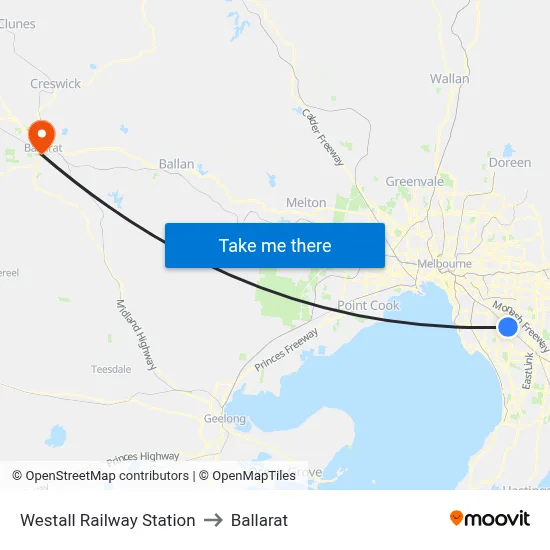 Westall Railway Station to Ballarat map