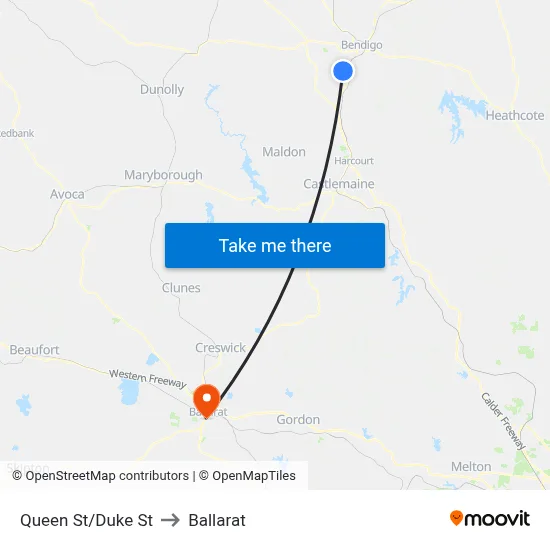 Queen St/Duke St to Ballarat map
