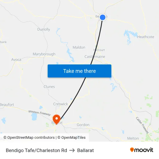 Bendigo Tafe/Charleston Rd to Ballarat map