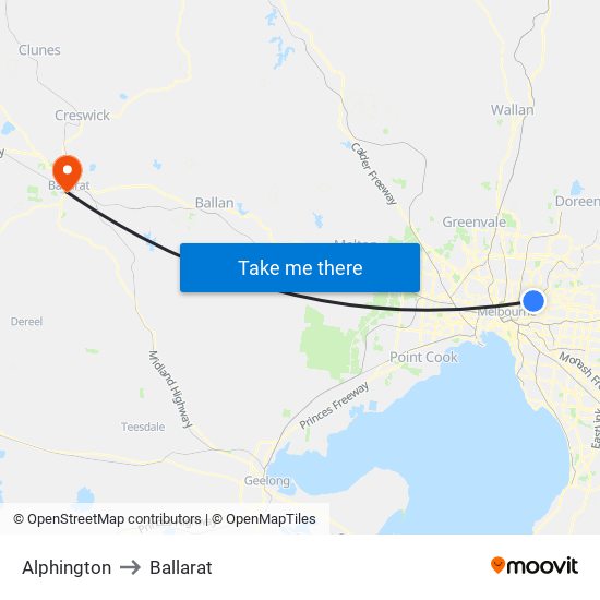 Alphington to Ballarat map