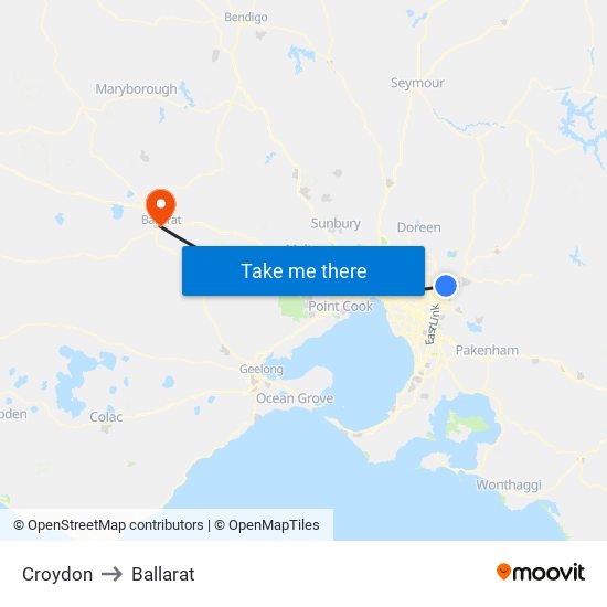 Croydon to Ballarat map