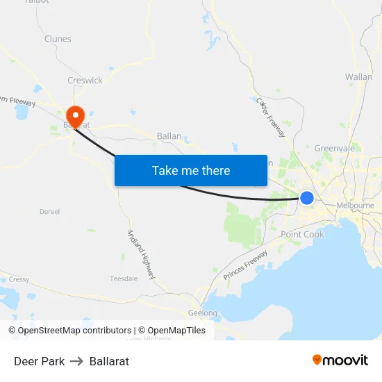 Deer Park to Ballarat map