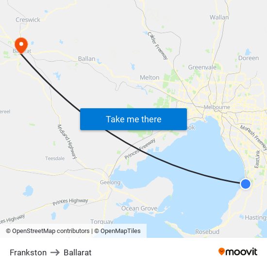 Frankston to Ballarat map