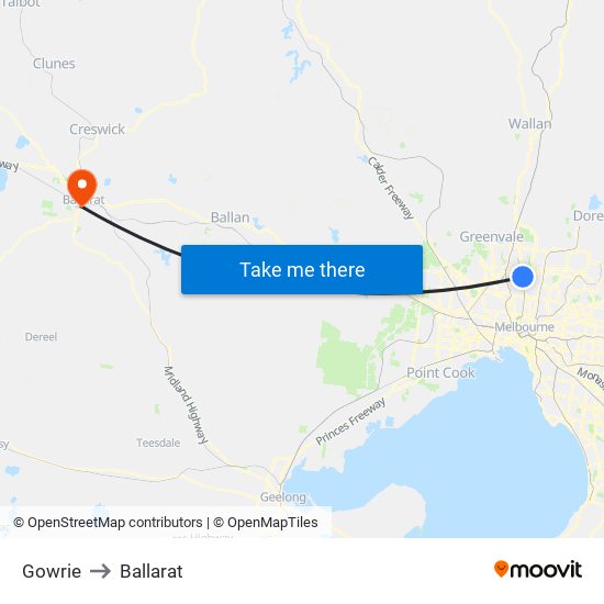 Gowrie to Ballarat map