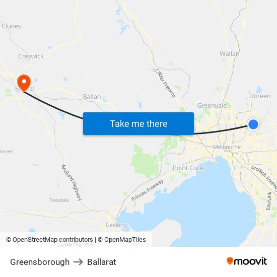 Greensborough to Ballarat map