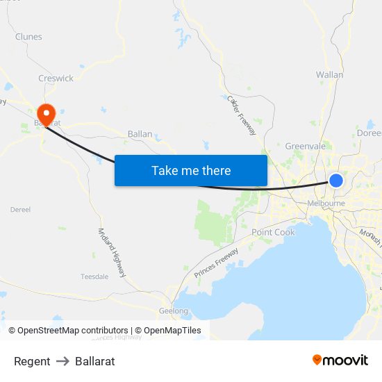 Regent to Ballarat map