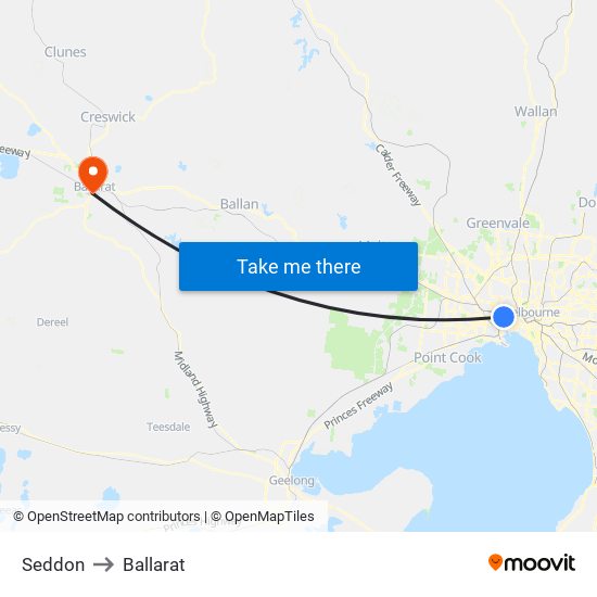 Seddon to Ballarat map