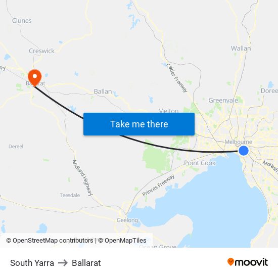 South Yarra to Ballarat map