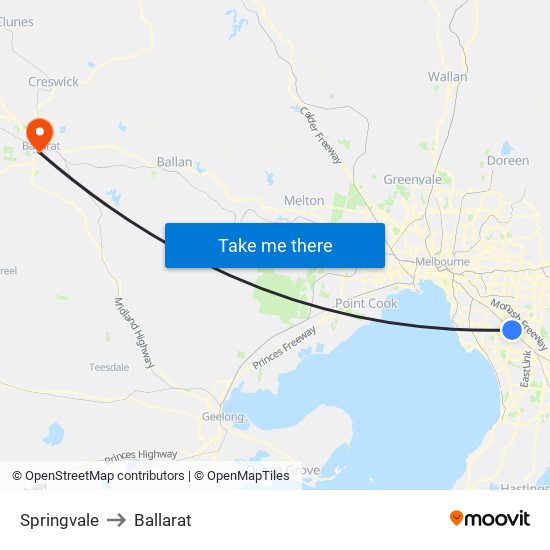 Springvale to Ballarat map