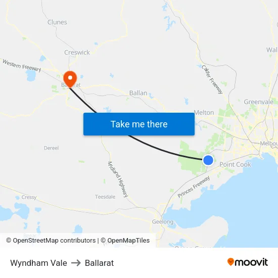 Wyndham Vale to Ballarat map