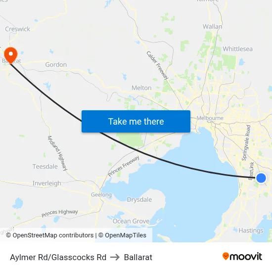 Aylmer Rd/Glasscocks Rd to Ballarat map