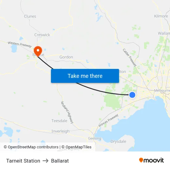 Tarneit Station to Ballarat map