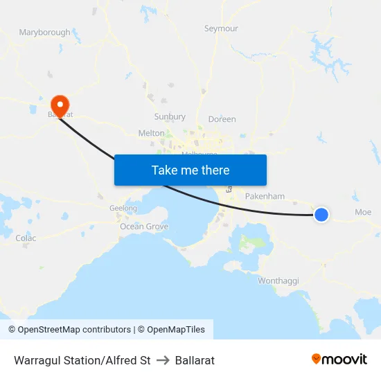 Warragul Station/Alfred St to Ballarat map
