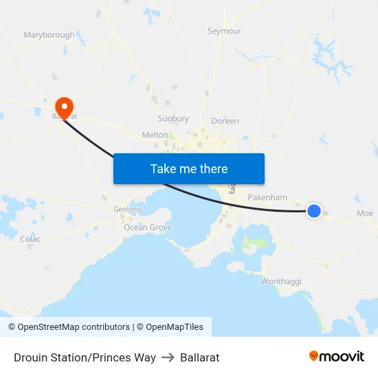 Drouin Station/Princes Way to Ballarat map