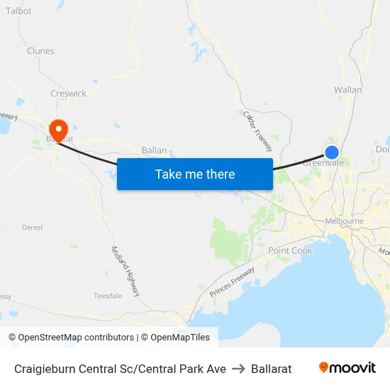 Craigieburn Central Sc/Central Park Ave to Ballarat map