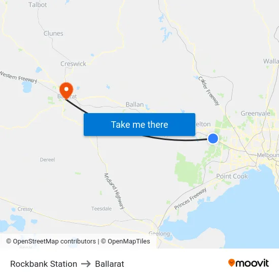 Rockbank Station to Ballarat map