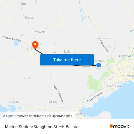 Melton Station/Staughton St to Ballarat map