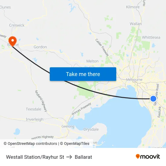 Westall Station/Rayhur St to Ballarat map