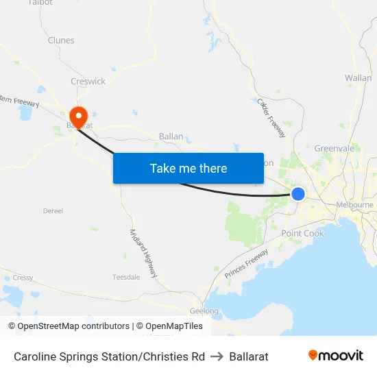 Caroline Springs Station/Christies Rd to Ballarat map