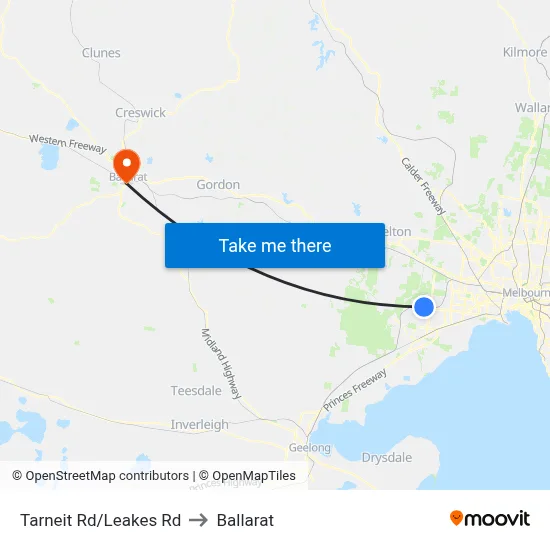 Tarneit Rd/Leakes Rd to Ballarat map