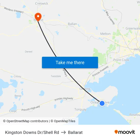 Kingston Downs Dr/Shell Rd to Ballarat map