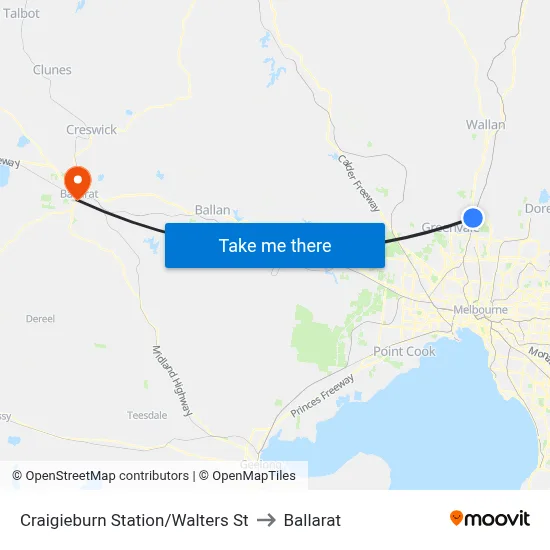 Craigieburn Station/Walters St to Ballarat map