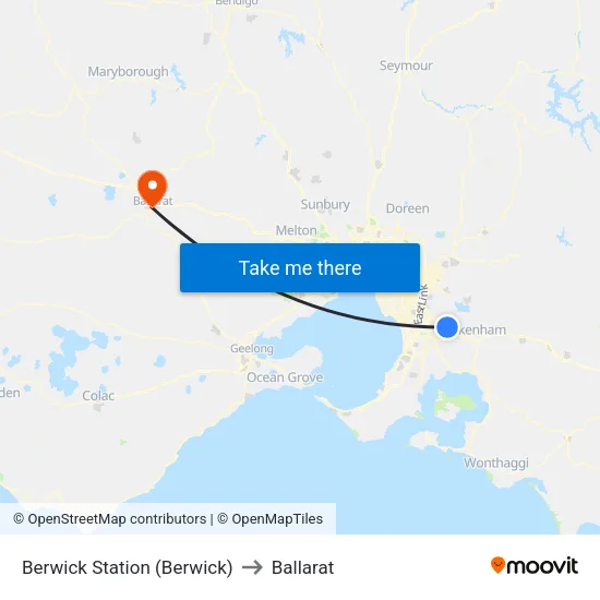 Berwick Station to Ballarat map
