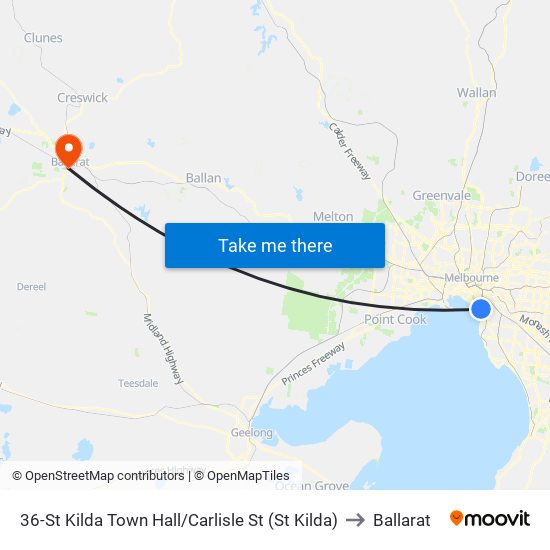 36-St Kilda Town Hall/Carlisle St (St Kilda) to Ballarat map