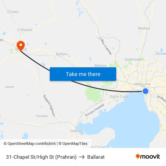 31-Chapel St/High St (Prahran) to Ballarat map