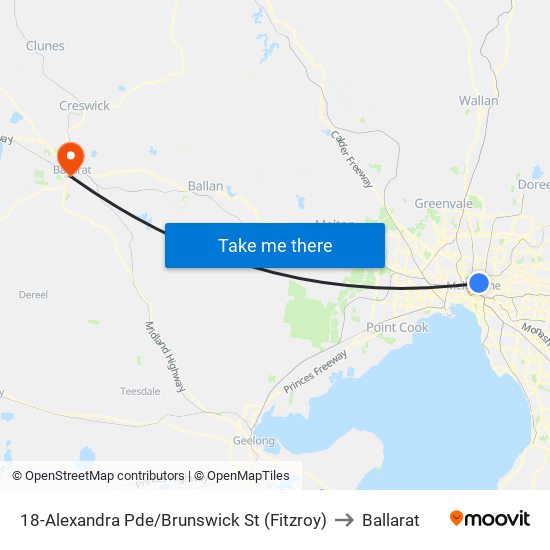 18-Alexandra Pde/Brunswick St (Fitzroy) to Ballarat map