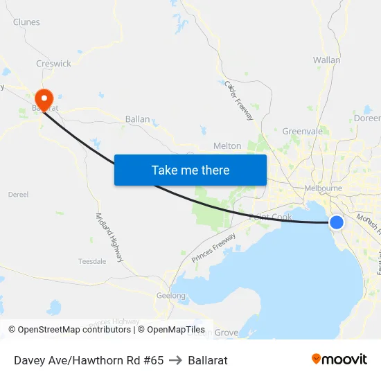 Davey Ave/Hawthorn Rd #65 to Ballarat map