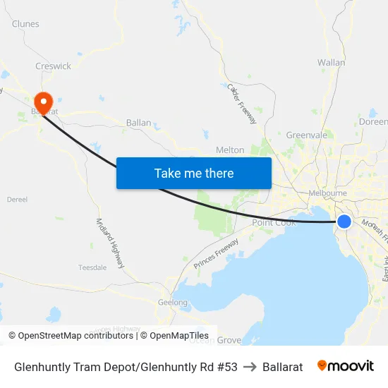 Glenhuntly Tram Depot/Glenhuntly Rd #53 to Ballarat map