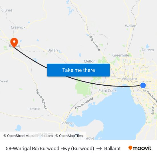 58-Warrigal Rd/Burwood Hwy (Burwood) to Ballarat map